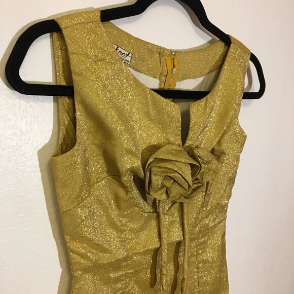 Vintage 60s Gold Metallic Cocktail Wiggle Dress Christmas Holiday  Glam NYE (1) - Picture 7 of 16